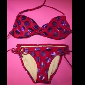 Vintage Victoria’s Secret red and purple polka dot bikini in excellent condition
